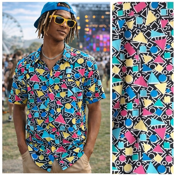 Drill Clothing Other - OH SNAP! Drill Clothing 90s Memphis Style Geo Print Button Up Shirt Size Large